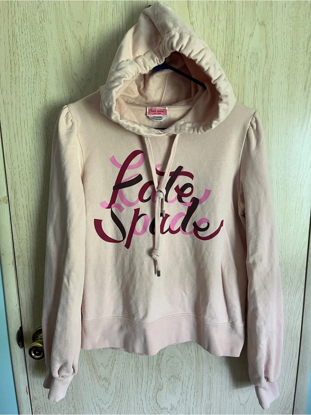 Kate Spade Ribbon Hoodie in Pink Ruby Cotton French Terry Size: Large MSRP:$159